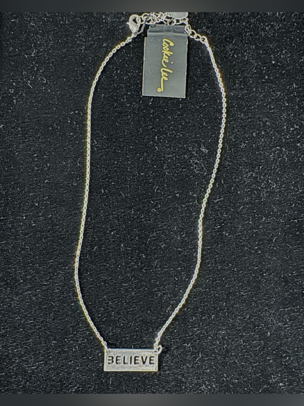 NWT! Cookie Lee "BELIEVE" Inspirational Pendant Necklace Silver Tone Chain